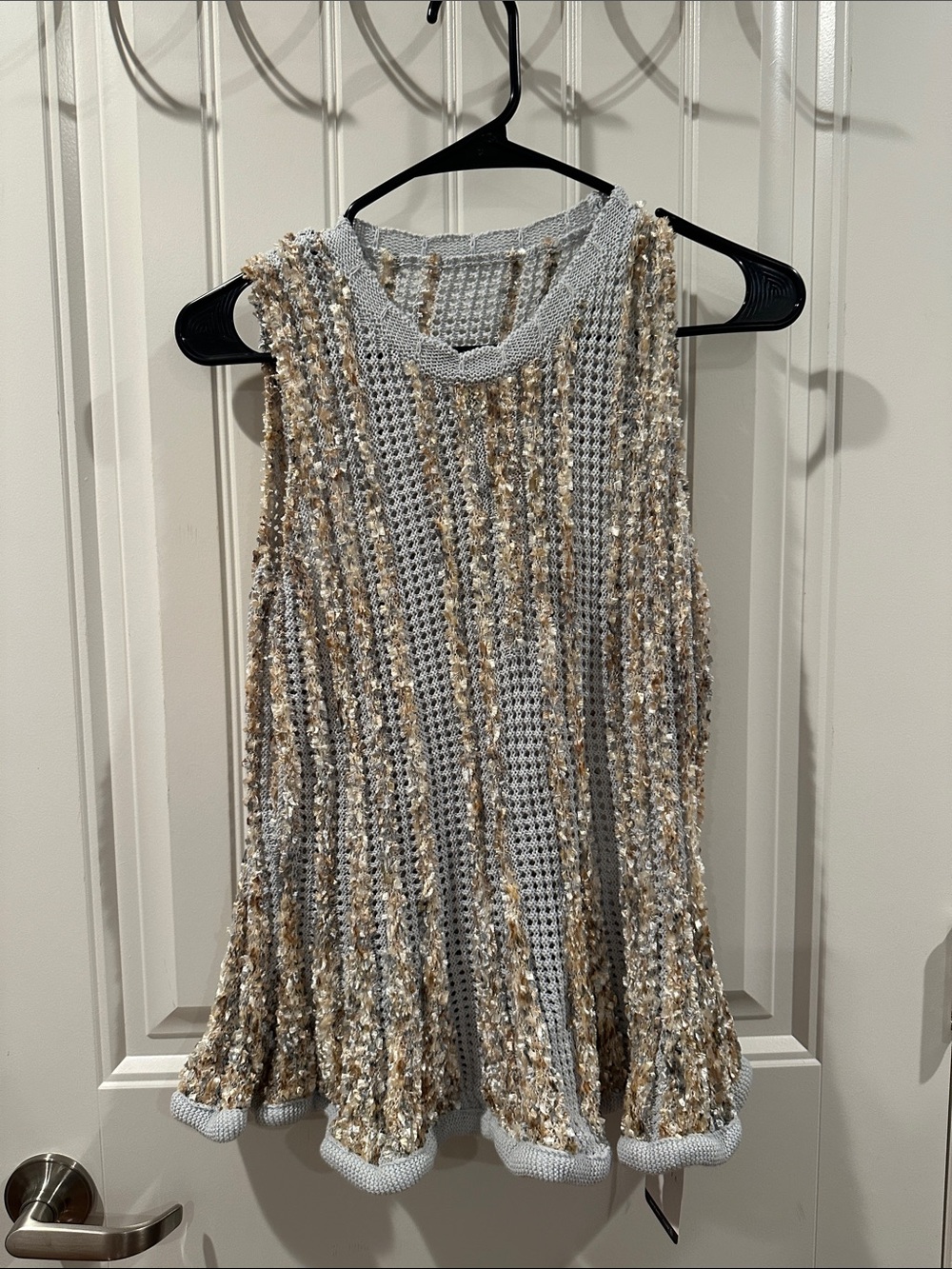 SHEIN Sleeveless Open-Knit Tank Top in Gray & Cream